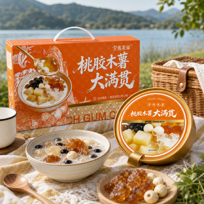 Harga yang bagus Peach Gum Tapioka Big Bowl Dessert Rendah Gula Kolagen Alami Camilan Sehat Instan on line